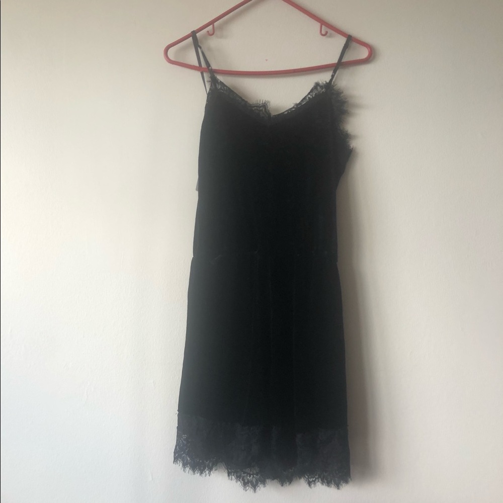 Velvet romper with lace trimming